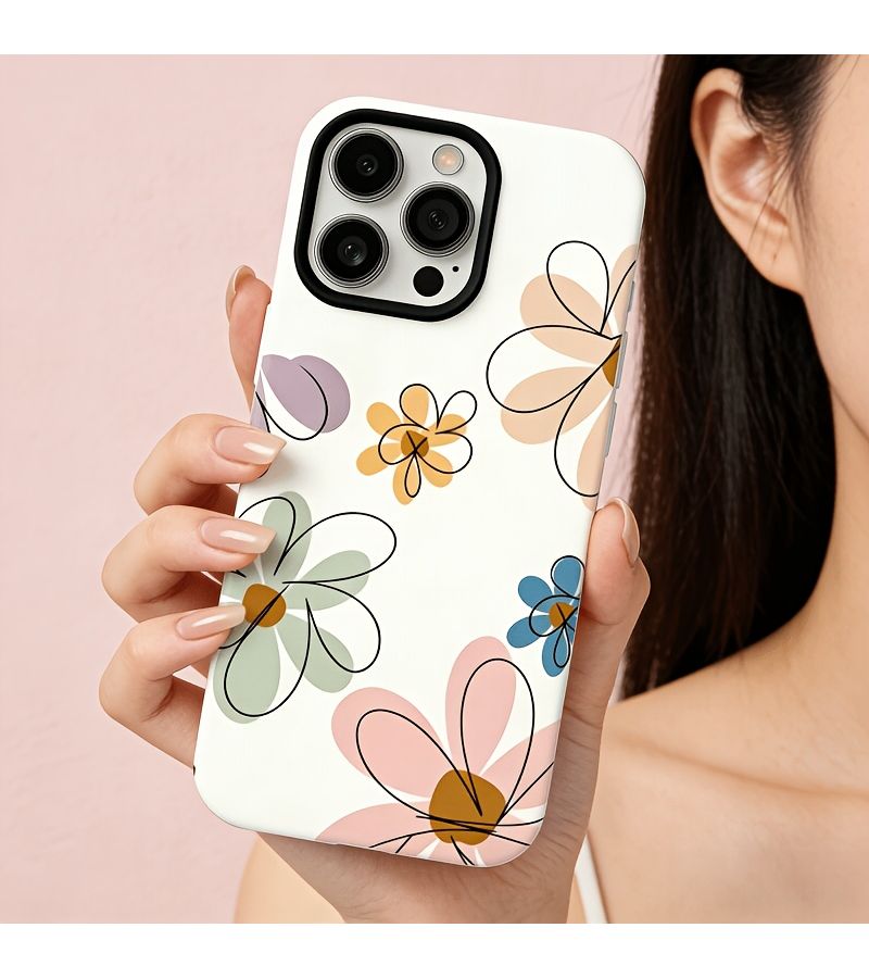 Pastel Floral Sketch Phone Case For IPhone 16 Ultra Thin Shock Resistant - Image 2