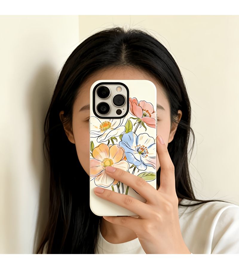 Pastel Floral Sketch Phone Case For IPhone 16 Ultra Thin Shock Resistant - Image 1