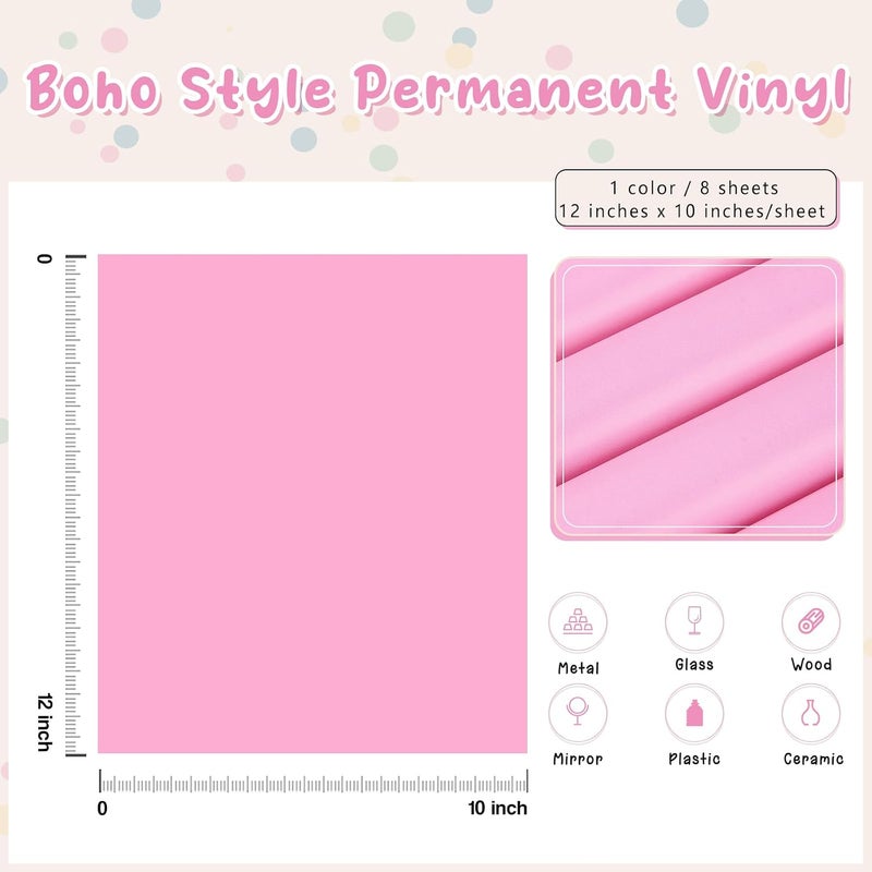 Tintnut Boho Permanent Vinyl - 8 Sheets 12"x10"Neon Pink Adhesive Vinyl Sheets Neon Self Sticker Water proofing Vinyl Compatible with Cricut Or Silhouette - Image 2