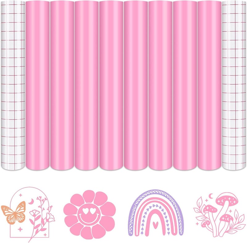 Tintnut Boho Permanent Vinyl - 8 Sheets 12"x10"Neon Pink Adhesive Vinyl Sheets Neon Self Sticker Water proofing Vinyl Compatible with Cricut Or Silhouette - Image 1