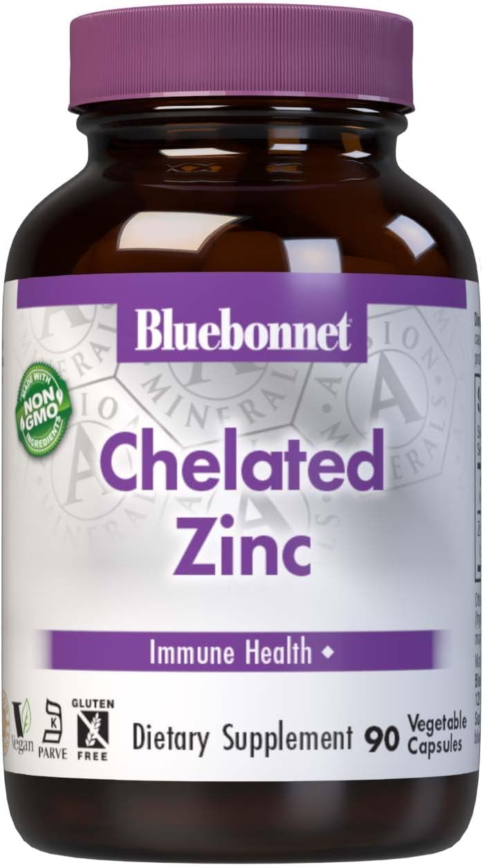 Blue Bonnet زنك ألباين المخلب من بلو بونيت للتغذية لصحة المناعة ووظيفة الإنزيم خالي من الصويا خالي من الجلوتين غير معدل وراثيًا معتمد كوشير خالي من الألبان نباتي 90 كبسولة نباتية 90 حصة - Image 1