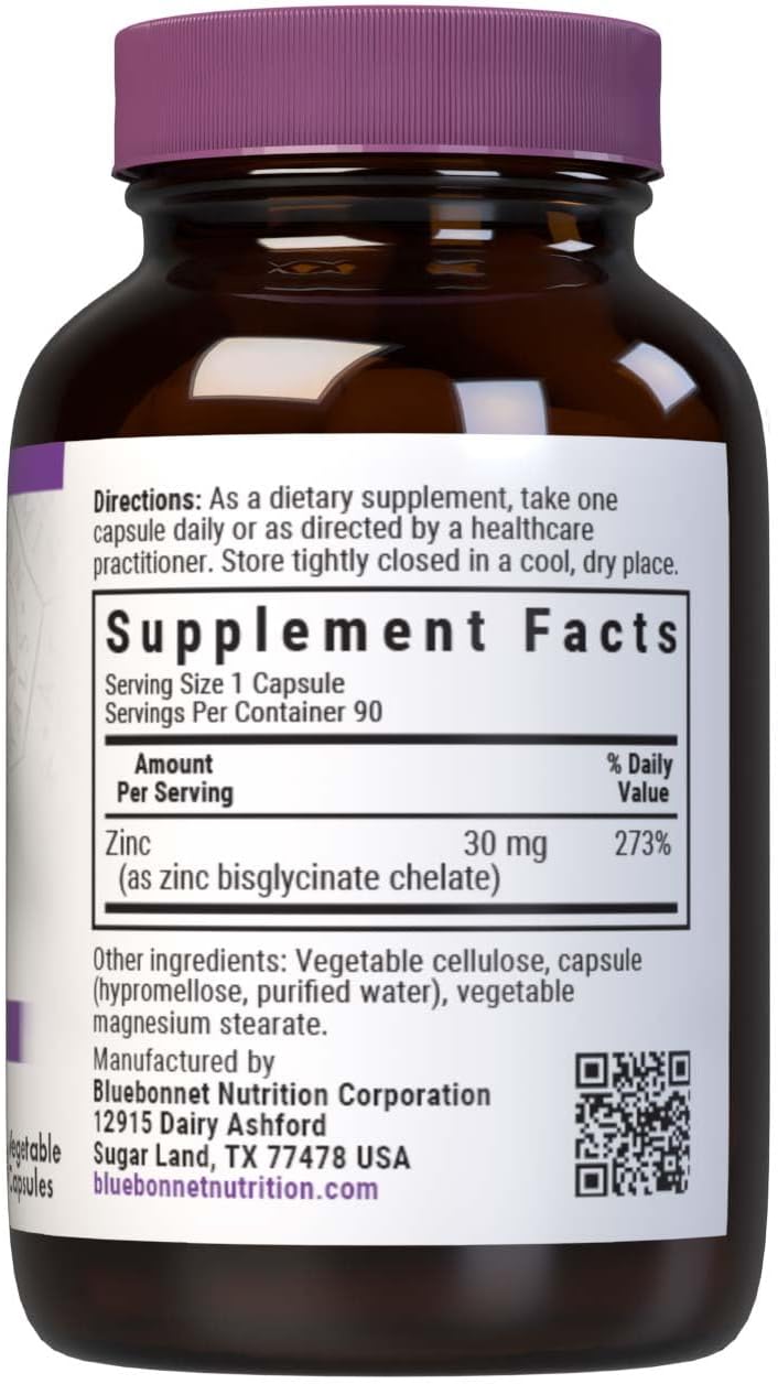 Blue Bonnet زنك ألباين المخلب من بلو بونيت للتغذية لصحة المناعة ووظيفة الإنزيم خالي من الصويا خالي من الجلوتين غير معدل وراثيًا معتمد كوشير خالي من الألبان نباتي 90 كبسولة نباتية 90 حصة - Image 2