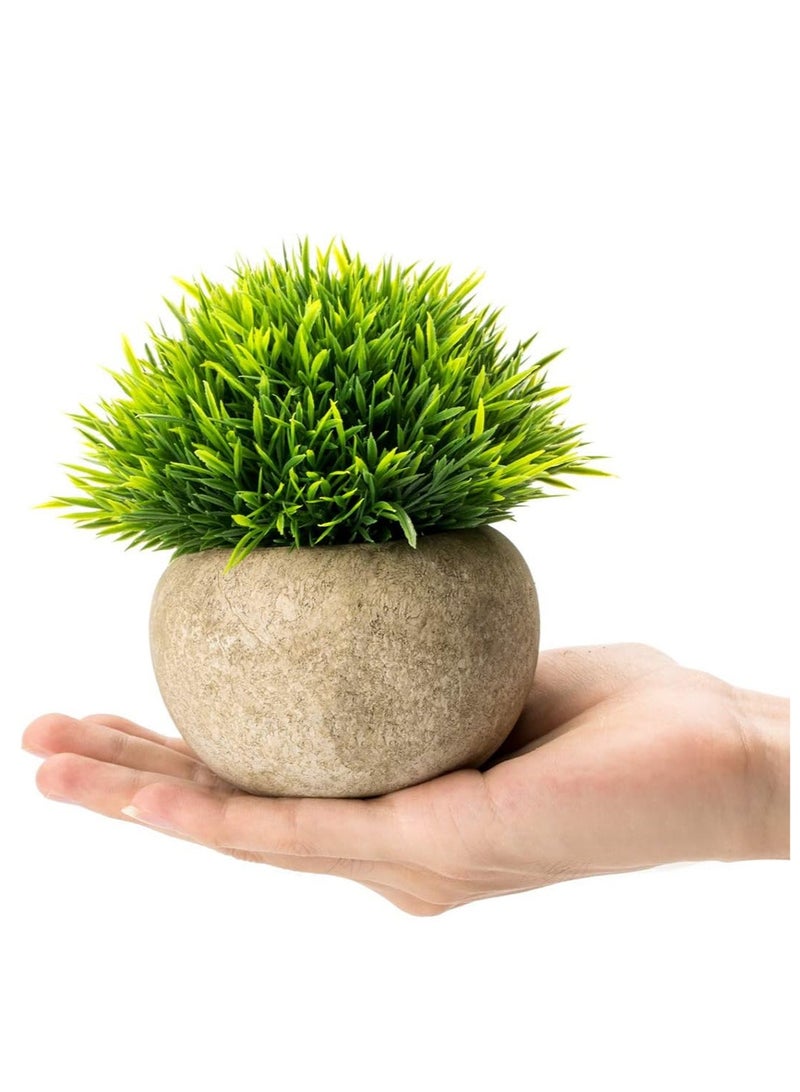 JoyousSto Charming Small Fake Plant with Pot, Mini Artificial Topiary Ball Greenery, No-Water Required Faux Grass Plant in Round Paper-Mache Pot for Shelf Windowsill Bathroom Kitchen Decor - Image 5