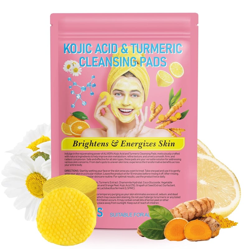 Kojic Acid and Turmeric Cleansing Pads 40PCS, Kojic Acid Pads with Vitamin B5, Vitamin C Turmeric for Face, Dark Spots
