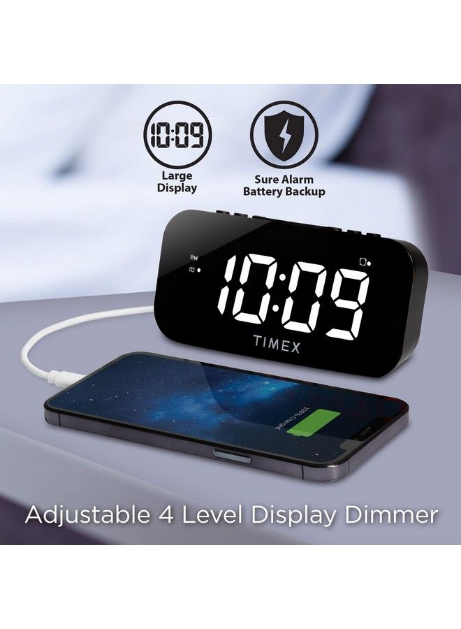 TIMEX ساعة منبه بشاشة كبيرة ومنفذ شحن USB بقوة 5 واط - ساعة منبه رقمية لغرفة النوم تشمل محول طاقة عالمي 100240 فولت (T1120Bblack) - Image 4
