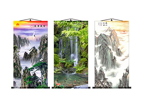 Zzooi Chinese Lucky Fengshui Painting Waterfall Golden Carps Wall Art Hanging Silk Painting Scroll,Feng Shui Decor - Image 2
