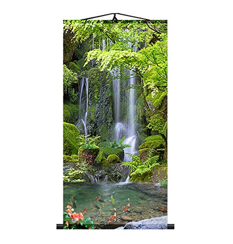 Zzooi Chinese Lucky Fengshui Painting Waterfall Golden Carps Wall Art Hanging Silk Painting Scroll,Feng Shui Decor - Image 1