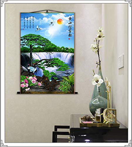 Zzooi Chinese Lucky Fengshui Painting Waterfall Golden Carps Wall Art Hanging Silk Painting Scroll,Feng Shui Decor - Image 5