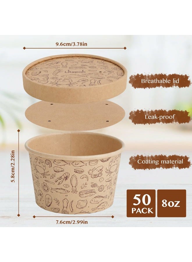 LITOPAK Paper Ice Cream Cups with Lids, 50 Pack 8 oz Soup Cups with Lids, Disposable Ice Cream Storage Container for Homemade Ice cream. White Disposable Soup Cups with Lids have Multipurpose. - Image 2