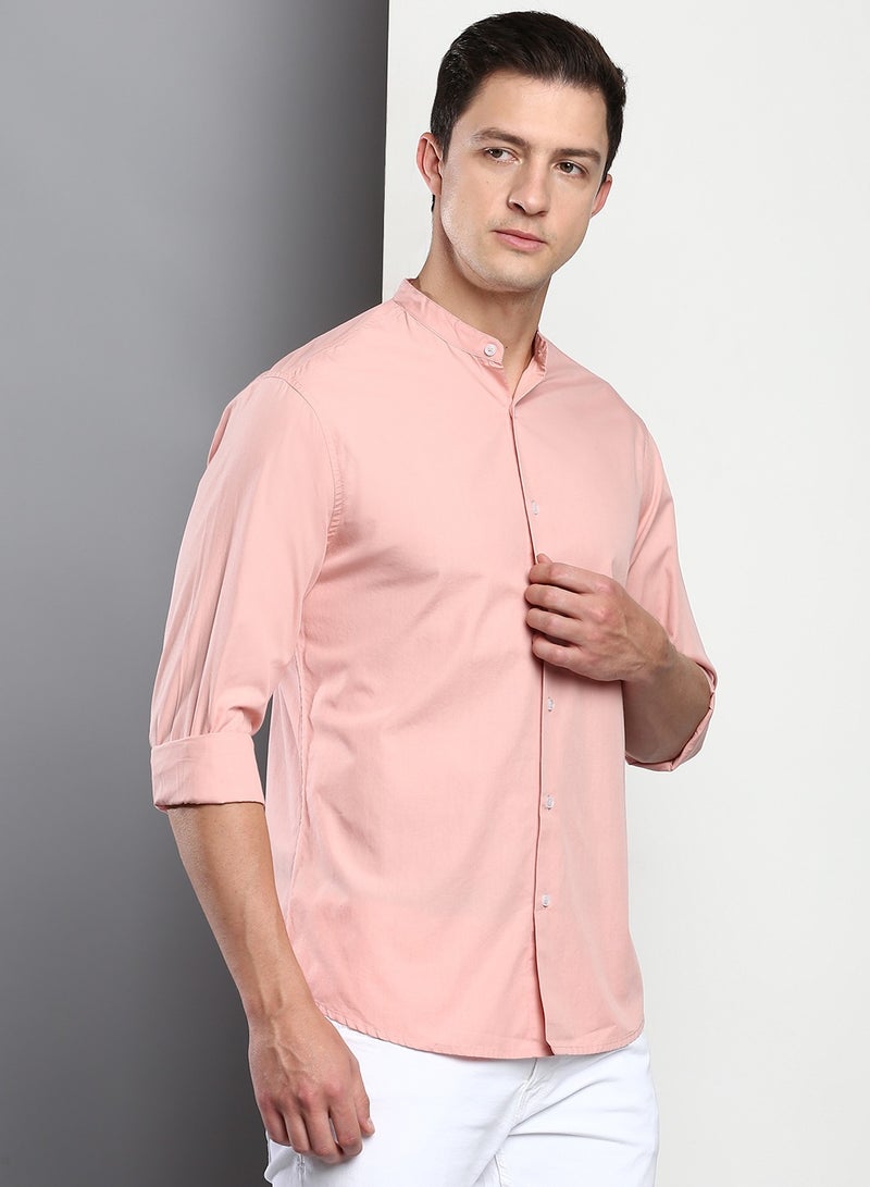 Dennis Lingo Slim Fit Pink Men's Solid Shirt, Spread Collar, Full Sleeves, 100% Cotton, - Image 5