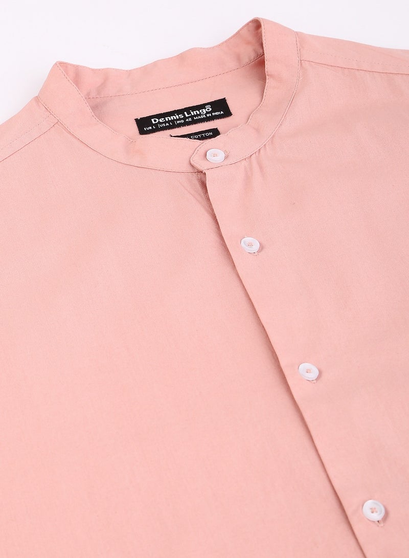 Dennis Lingo Slim Fit Pink Men's Solid Shirt, Spread Collar, Full Sleeves, 100% Cotton, - Image 2