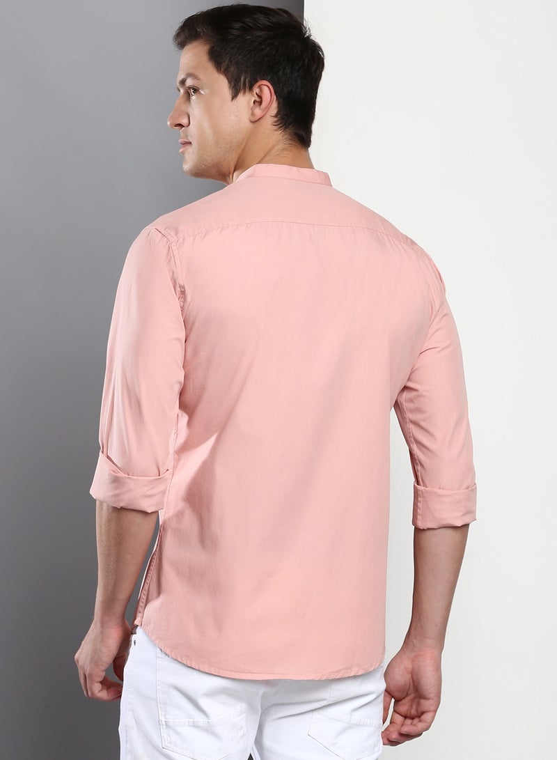 Dennis Lingo Slim Fit Pink Men's Solid Shirt, Spread Collar, Full Sleeves, 100% Cotton, - Image 3