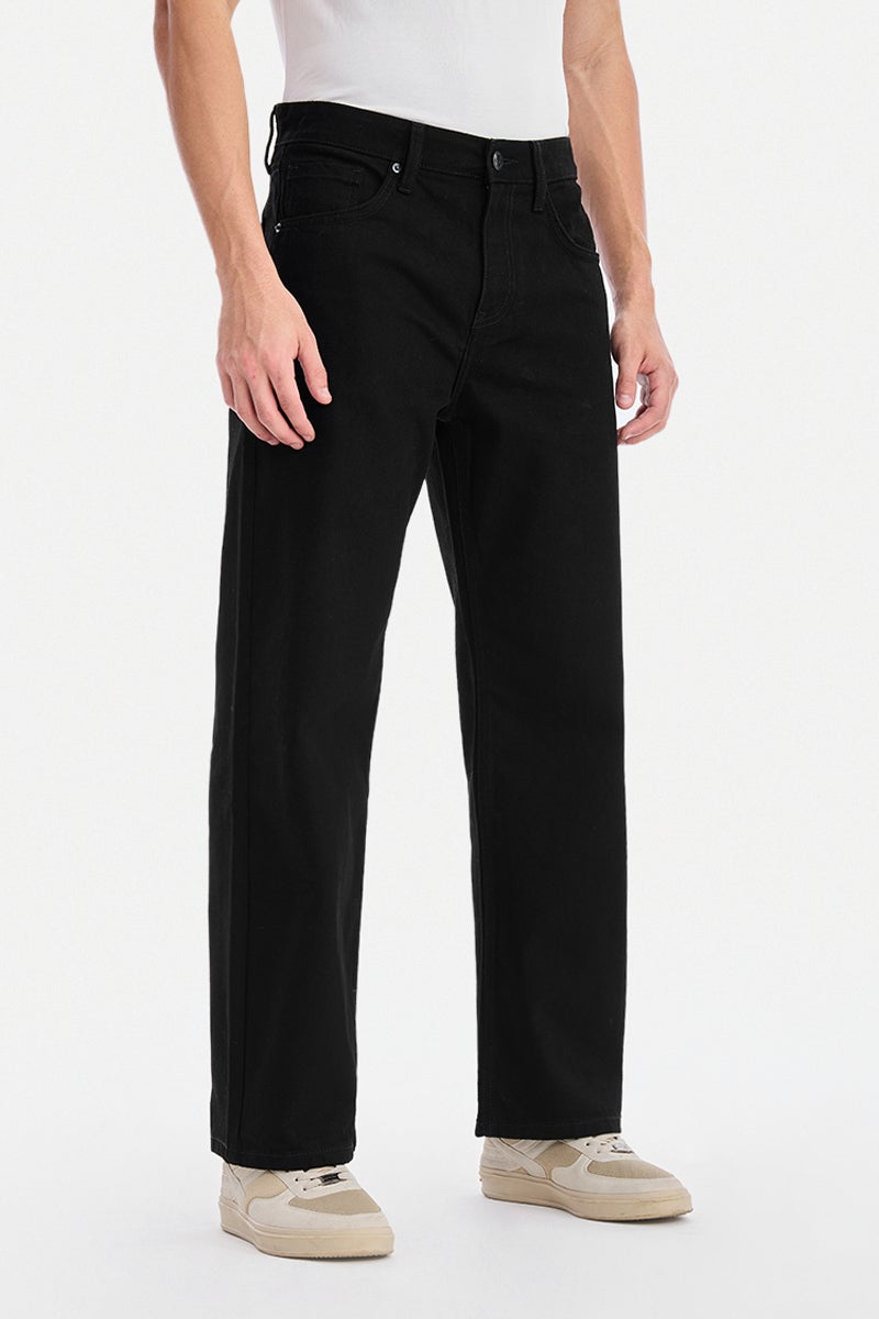 SNITCH Black Solid Loose Fit Casual Jeans - Image 4