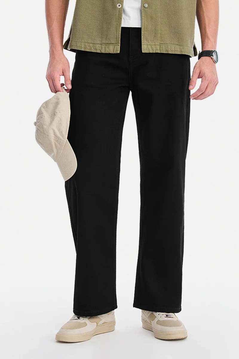 SNITCH Black Solid Loose Fit Casual Jeans