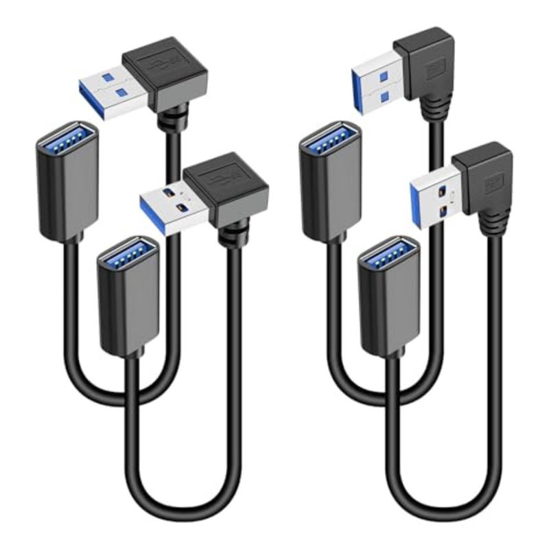 4 قطع كابل تمديد قصير USB 3.0 90 درجة، محول موسع USB زاوية ذكر إلى أنثى، تصميم مرفق عمودي وأفقي، متوافق مع الشاشة والطابعة وسلك الشحن - Image 1