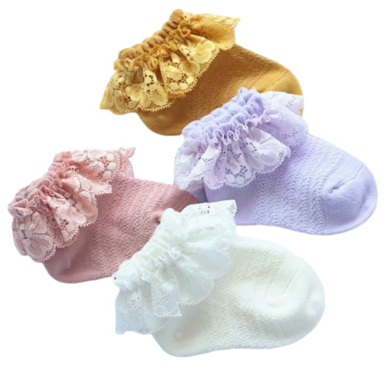 CUTEABLY Baby Girl Cotton Casual Socks, Ruffle Lace Design, Assorted Colours, Short Length, (Assorted) (6-12 MONTH) - Image 1