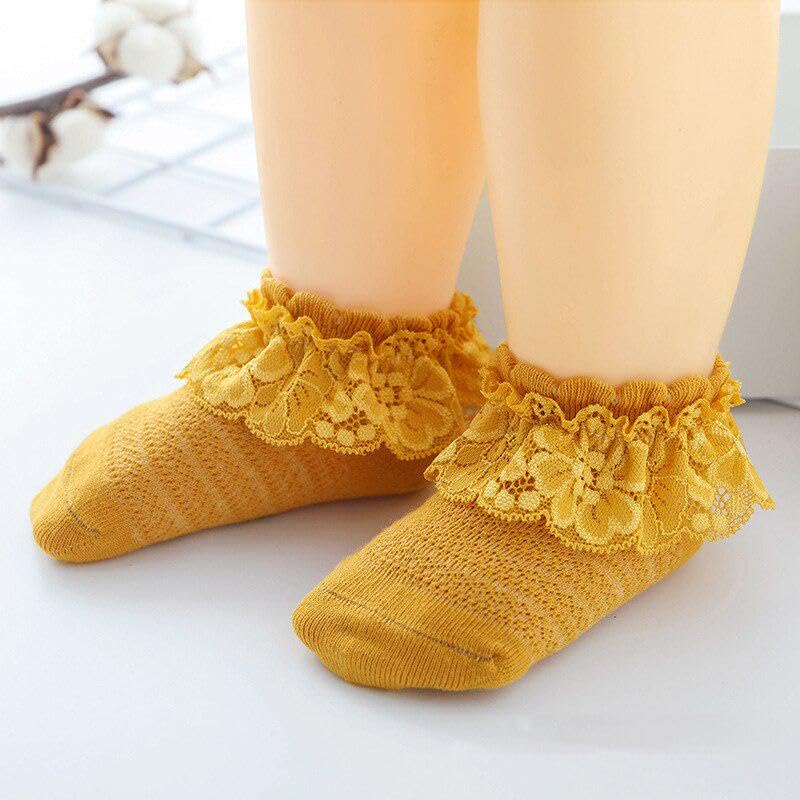 CUTEABLY Baby Girl Cotton Casual Socks, Ruffle Lace Design, Assorted Colours, Short Length, (Assorted) (6-12 MONTH) - Image 2