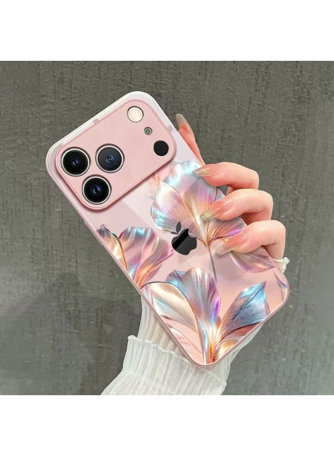 Temu Luxury Pink Apple Phone Case with Colorful Rose Design, Bright Colors, Features HD Glass Protection Compatible with iPhone 17 Pro Max