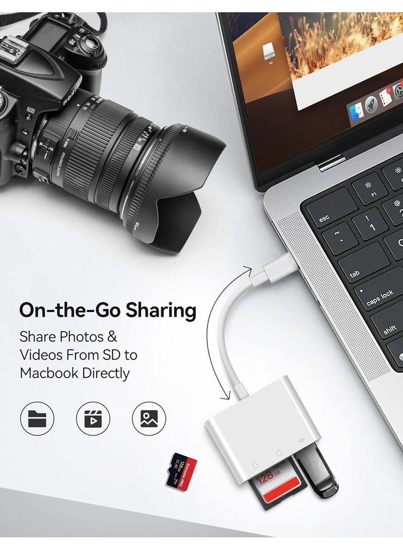 قارئ بطاقات USB-C متعدد الوظائف 3 في 1، يدعم قراءة وكتابة عالية السرعة لبطاقتي SD وTF، متوافق مع أجهزة Type-C، نقل بيانات فائق السرعة USB 3.0، تصميم أنيق باللون الأبيض ✨ - Image 2