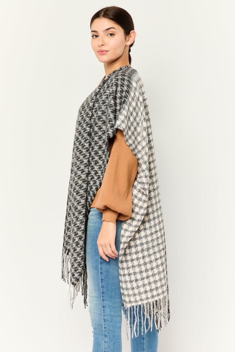 Max Studio Women Plaid Cardigan, Black  - Image 3