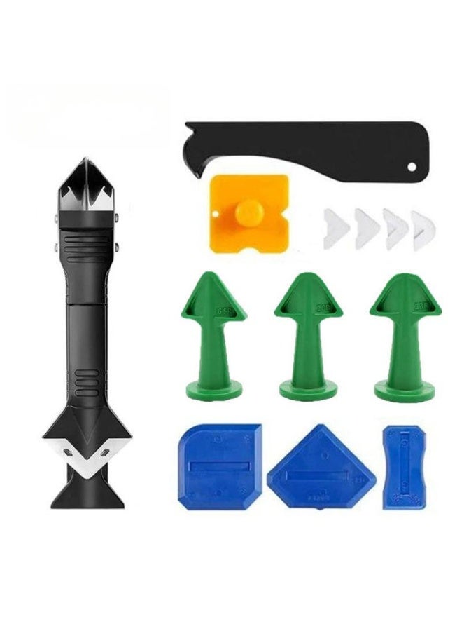 أداة تشطيب مانع التسرب، 13 أداة عملية لإزالة السدادات برأس من الفولاذ المقاوم للصدأ مع 4 وسادات سيليكون قابلة للاستبدال، سدادة سيليكون + مكشطة بلاستيكية للمطبخ والحمام والنوافذ وأحواض المطبخ - Image 1