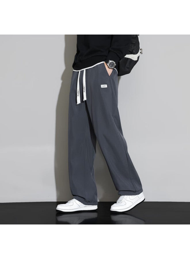 Homlean Men's Lamb Fleece Casual Pants Winter New Loose Straight Fleece Thick Warm Trousers Hz96 Gray 4XL - Image 3