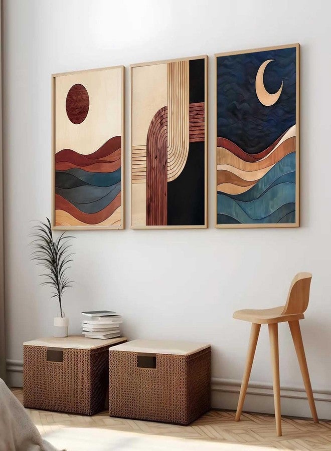 HOTHOUSE Boho Art Home Decoration Painting | Paintings With Frame For Living Room Bed Room Hotel Wall Decor Digital Reprint Set of 3 (13X17 inch) - Image 4