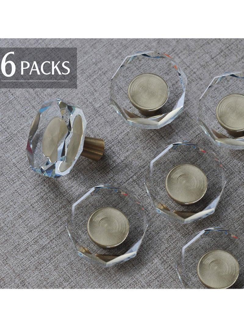 Generic - Knobs for Cabinet, Satin Brass Crystal Gold Cabinet Vintage, Glass and Pulls Dresser Drawer, Kitchen Bathroom 6 Pcs - Image 1