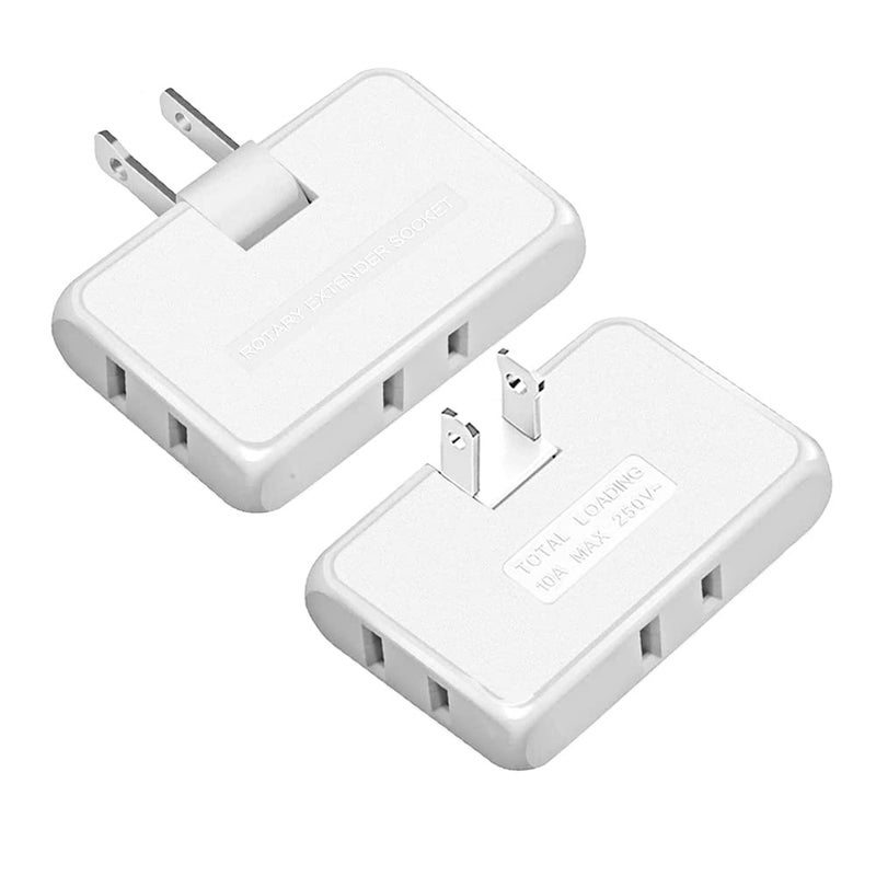 PaeorRorL 3 Way Flat Wall Outlet Extender,2 Prong180 Degree Portable Swivel Flat Wall Plug Adapter,Ultra Thin Folding Electrical Outlet Splitter,Easy to Carry,Type A,White,Pack of 2 - Image 1