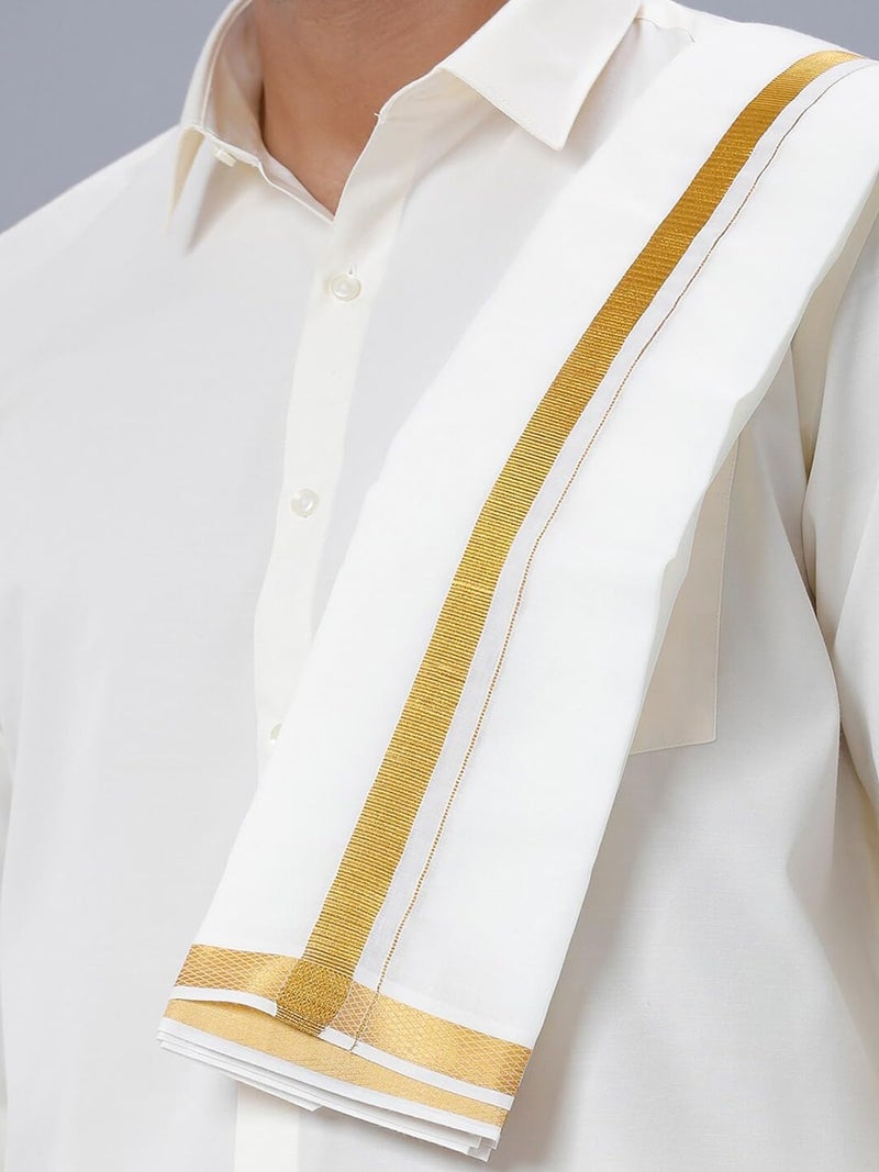 RAMRAJ COTTON قميص رامراج قطن للرجال مع الدهتي والمنديل (كريم_1;40) - Image 5