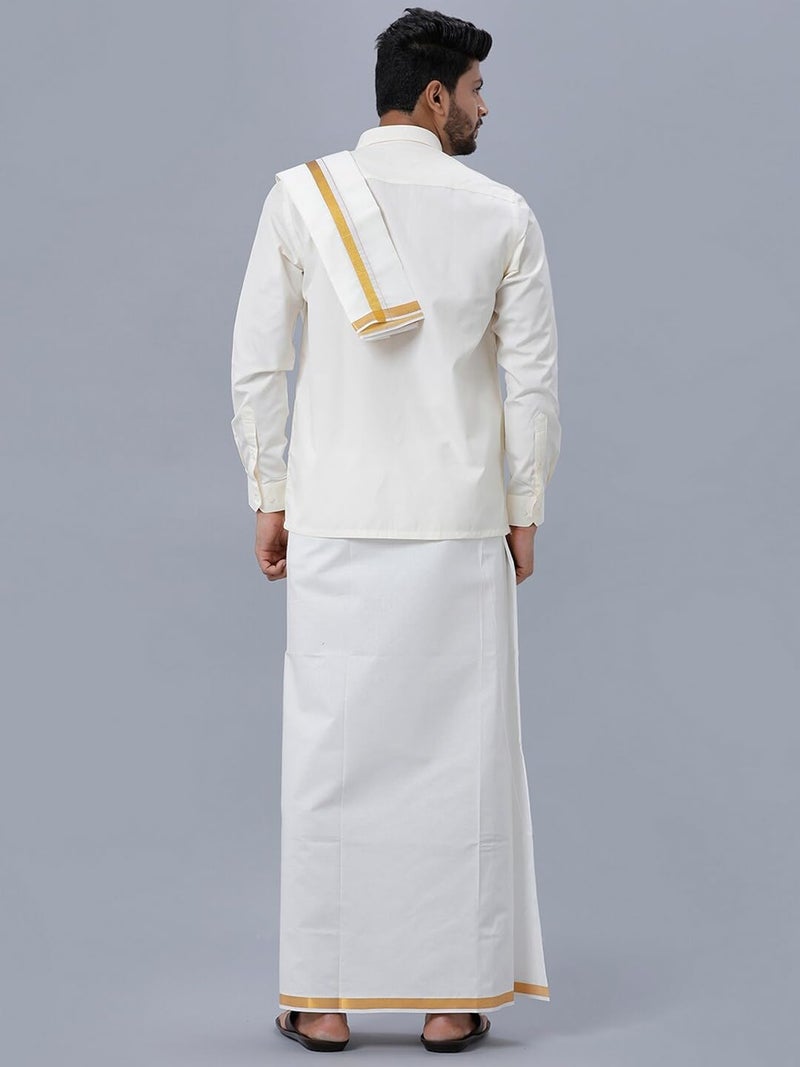 RAMRAJ COTTON قميص رامراج قطن للرجال مع الدهتي والمنديل (كريم_1;40) - Image 2