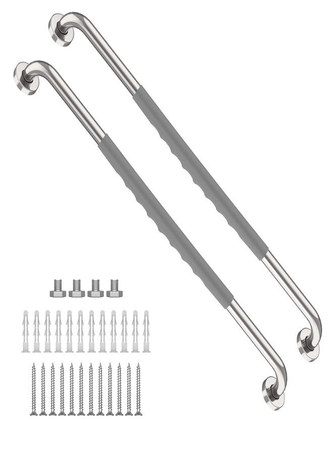 Munzong 32 Inch Shower Grab Bar 2 Pack, Munzong Chrome Stainless Steel Bathroom Grab Bar w/Anti Slip Gray Rubber Grip, Bathroom Balance Bar,Safety Handrail Support,Handicap Elderly Senior Assist Bath Handle - Image 1