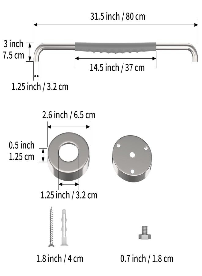 Munzong 32 Inch Shower Grab Bar 2 Pack, Munzong Chrome Stainless Steel Bathroom Grab Bar w/Anti Slip Gray Rubber Grip, Bathroom Balance Bar,Safety Handrail Support,Handicap Elderly Senior Assist Bath Handle - Image 2