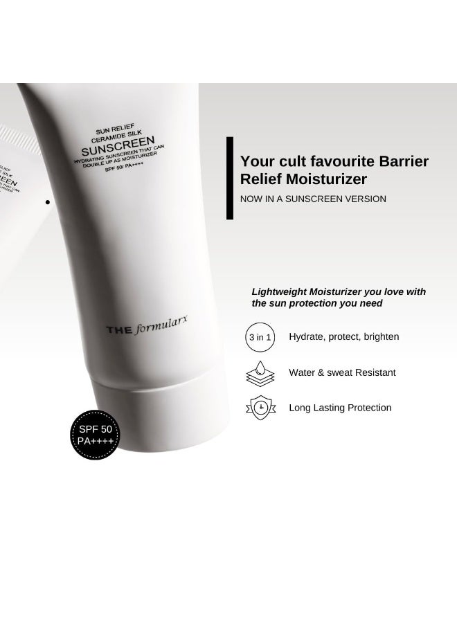 The Formularx Sun Relief Ceramide Sunscreen SPF 50 PA++++ | Broad Spectrum UV & Blue Light Protection | For Oily, Acne prone, Sensitive Skin | Brightening Barrier Care with Niacinamide, Hyaluronic acid, & Peptides | Lightweight, No White Cast | Water & Sweat Resistant | Men & Women | 50g - Image 3
