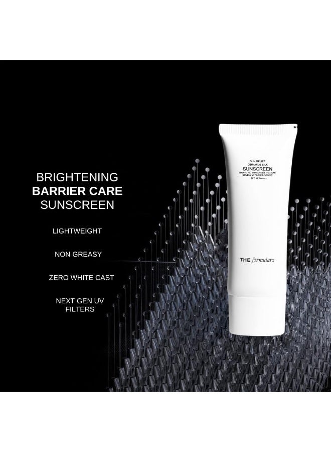 The Formularx Sun Relief Ceramide Sunscreen SPF 50 PA++++ | Broad Spectrum UV & Blue Light Protection | For Oily, Acne prone, Sensitive Skin | Brightening Barrier Care with Niacinamide, Hyaluronic acid, & Peptides | Lightweight, No White Cast | Water & Sweat Resistant | Men & Women | 50g - Image 2