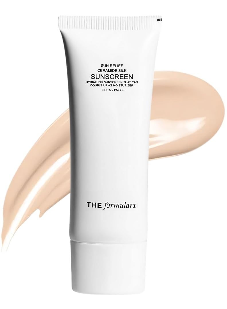 The Formularx Sun Relief Ceramide Sunscreen SPF 50 PA++++ | Broad Spectrum UV & Blue Light Protection | For Oily, Acne prone, Sensitive Skin | Brightening Barrier Care with Niacinamide, Hyaluronic acid, & Peptides | Lightweight, No White Cast | Water & Sweat Resistant | Men & Women | 50g - Image 1