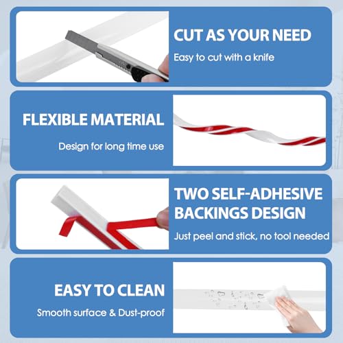 EYAYEN Flexible Quarter Round Molding Peel and Stick Rubber Quarter Round Trim Molding Self Adhesive Wall Corner Trim Molding for Wall Edge Corner Countertop, White, 1/2” W x 1/2” H x 39” L - Image 3