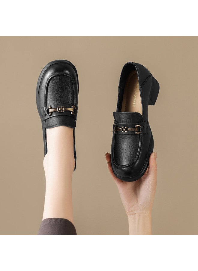ZHR Top Grain Leather】leap Month Mother's Slip-on Loafers, Women's Versatile Leather Shoes For Spring And Autumn - Image 1