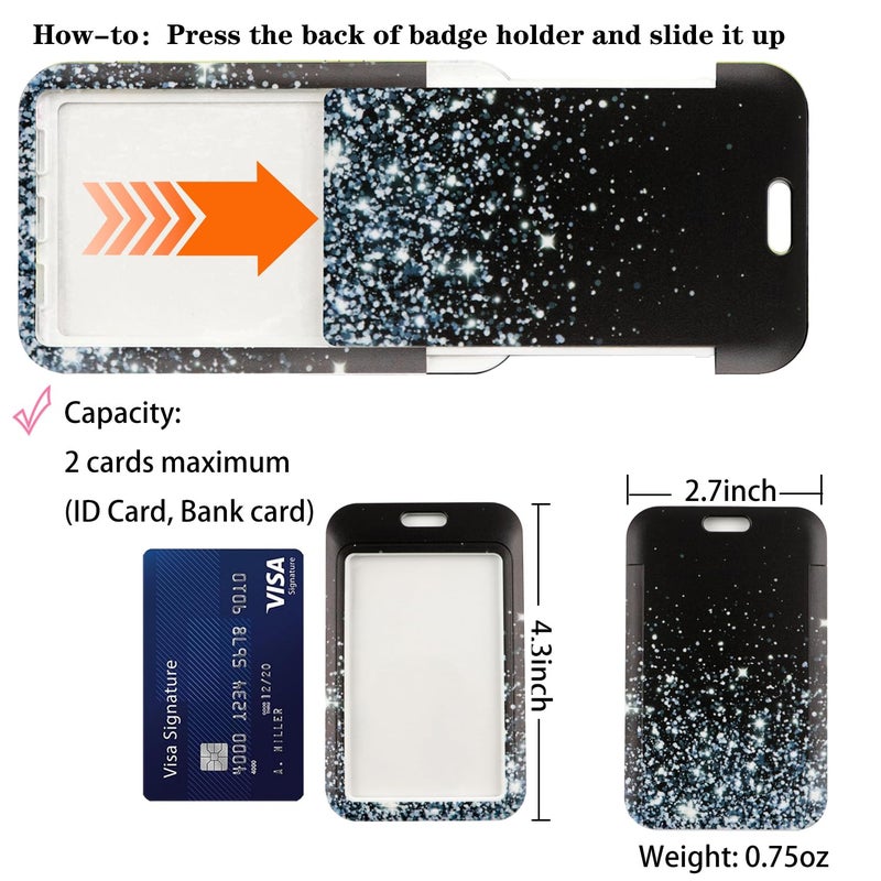 DMLSKY Glitter Silver ID Badge Holder with Retractable Reel Clip, Cool Galaxy Badge Card Keycard Protector Hard Vertical, Heavy Duty Keychain for Name Badge Clip Office Work Nurse Student Teacher Women Men - Image 4