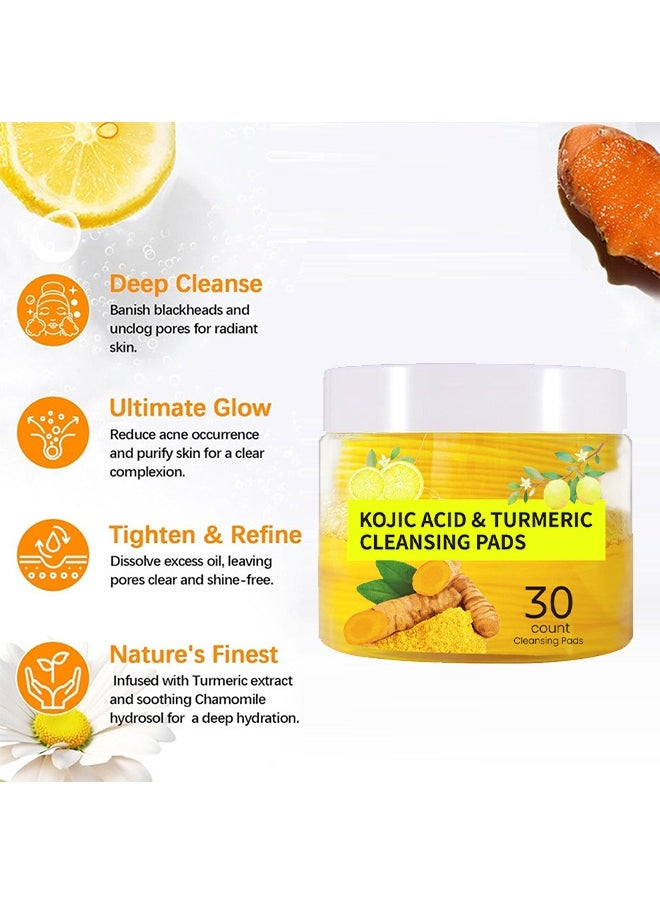 EELHOE - Kojic acid & Turmeric Cleansing Pads, Turmeric Exfoliating Face Scrub Pads, Turmeric Cleansing Pads Helps Balance Skin Oil And Water 30 Pads - Image 1