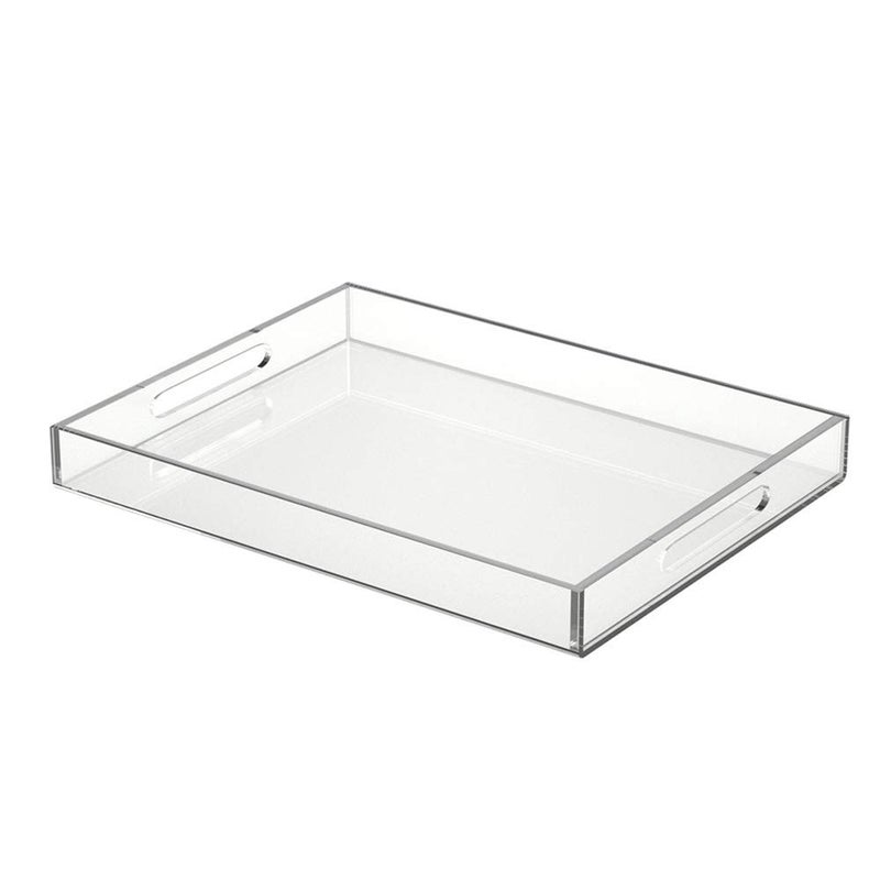 NIUBEE Acrylic Serving Tray 14x18 Inches Spill Proof Clear Decorative Tray Organiser for Ottoman Coffee Table Countertop with Handles