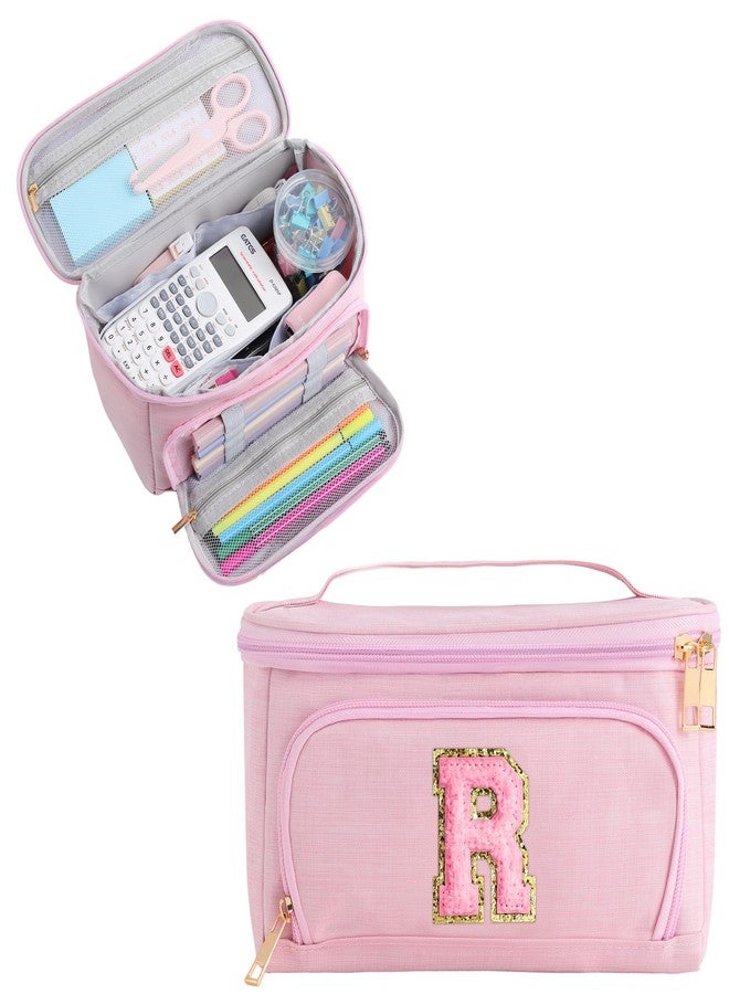 YOOLIFE Initial Pencil Case Large Capacity Pencil Pouch Handheld Pen Bag Cute Portable Gift for Office School Teen Girl Women 11 12 13 14 Year Old Girl Gifts Aesthetic Pencil Case Pencil Pouch Pink R - Image 1