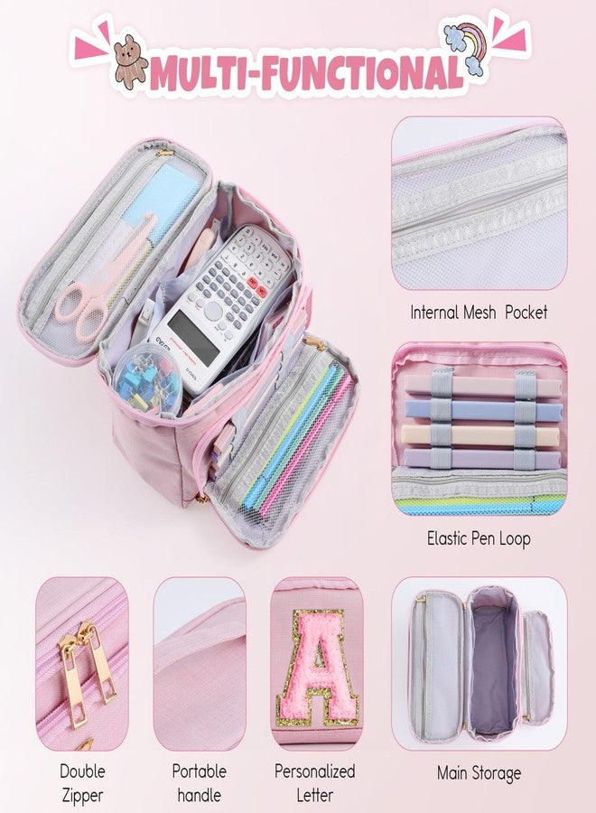 YOOLIFE Initial Pencil Case Large Capacity Pencil Pouch Handheld Pen Bag Cute Portable Gift for Office School Teen Girl Women 11 12 13 14 Year Old Girl Gifts Aesthetic Pencil Case Pencil Pouch Pink R - Image 4