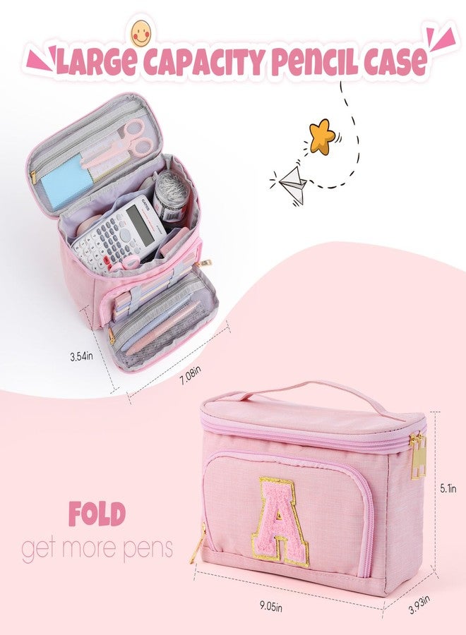 YOOLIFE Initial Pencil Case Large Capacity Pencil Pouch Handheld Pen Bag Cute Portable Gift for Office School Teen Girl Women 11 12 13 14 Year Old Girl Gifts Aesthetic Pencil Case Pencil Pouch Pink R - Image 2
