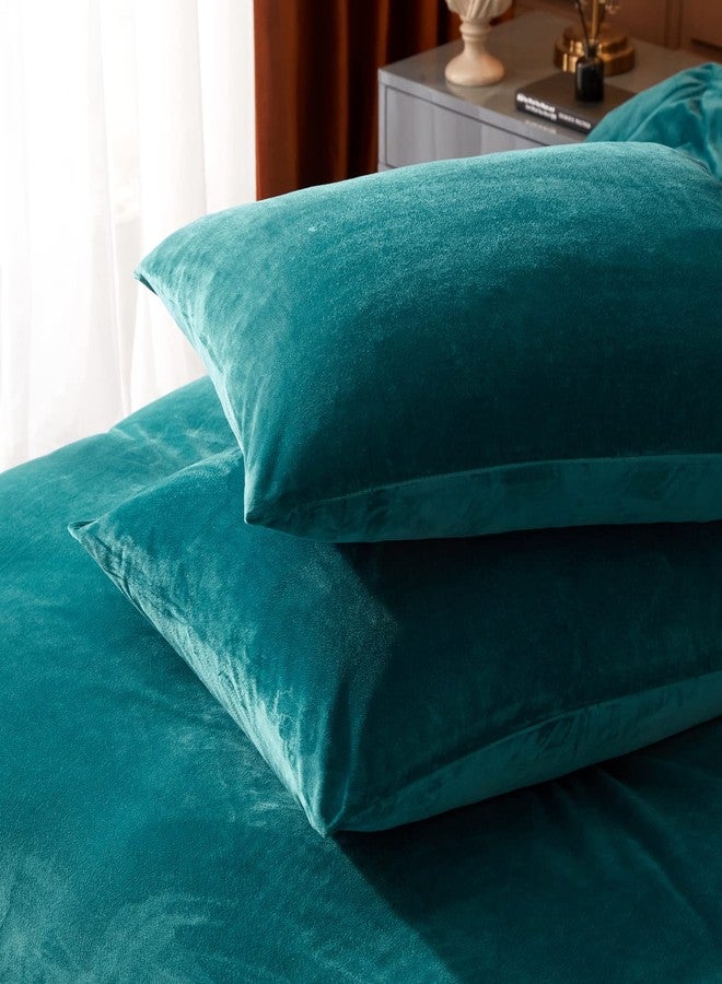 Ivellow Velvet Flannel Duvet Cover King Size Peacock Blue Duvet Cover King Velvet Comforter Cover Set Ultra Soft Breathable Cozy Velour Duvet Cover Solid Luxury Bedding Set Zipper Closure Corner Ties - Image 5