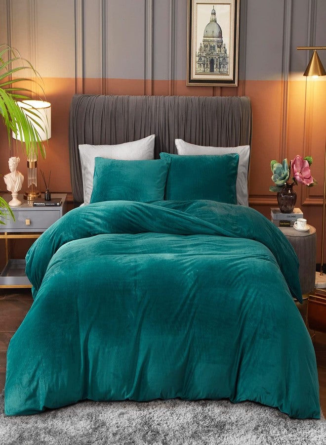 Ivellow Velvet Flannel Duvet Cover King Size Peacock Blue Duvet Cover King Velvet Comforter Cover Set Ultra Soft Breathable Cozy Velour Duvet Cover Solid Luxury Bedding Set Zipper Closure Corner Ties - Image 1