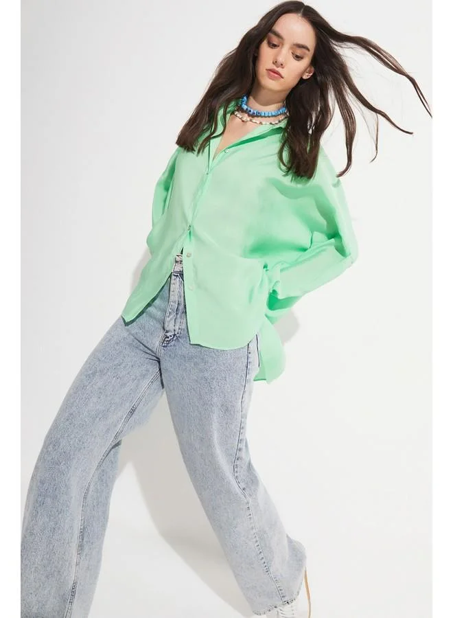 JUNE June Women Boyfriend/Wide Fit Modal Blend Woven Shirt Light Green