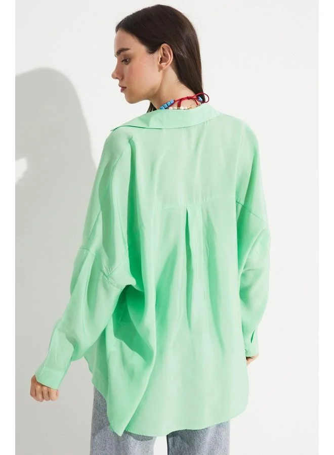 JUNE June Women Boyfriend/Wide Fit Modal Blend Woven Shirt Light Green