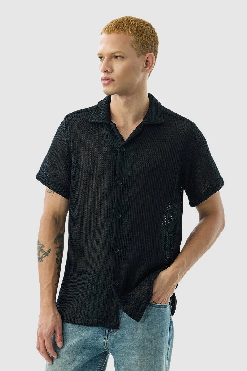 SNITCH Black Box Fit Crochet Shirt