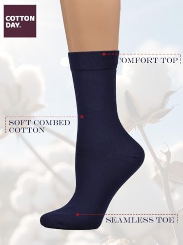 COTTON DAY Women's Soft Combed Cotton Dress Socks Seamless Toe (Navy Blue 6-9) - Image 2